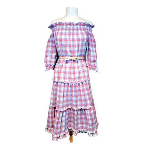 EUC KATE SPADE NEW YORK Plaid Print Midi Length Off the Shoulder Tent Dress - Picture 1 of 15